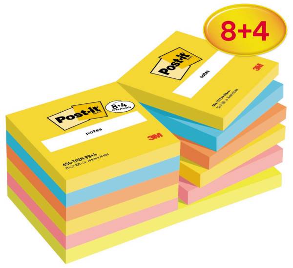 POST-IT Haftnotizblock 8+4 ST Energetic sortiert 654-TFEN-P8+4 76x76mm