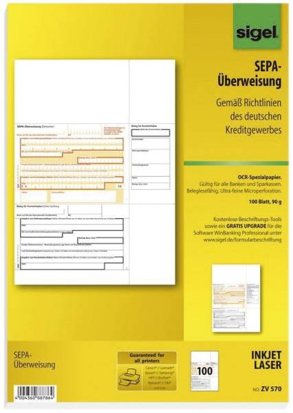 SIGEL PC-Formular Sepa -Überweisung ZV570 A4 100BL 90g