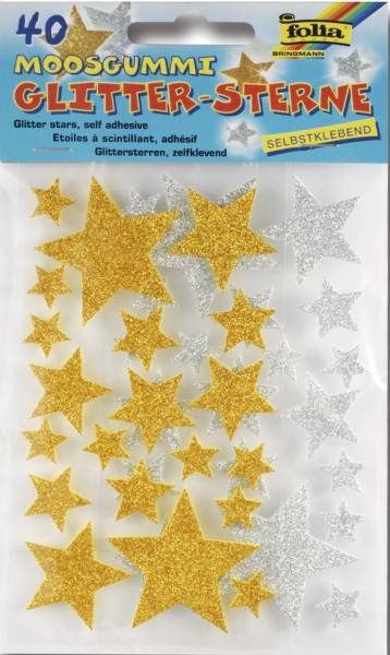 FOLIA Moosgummi Glitter Sticker sort 23792 Sterne 40ST go/sil