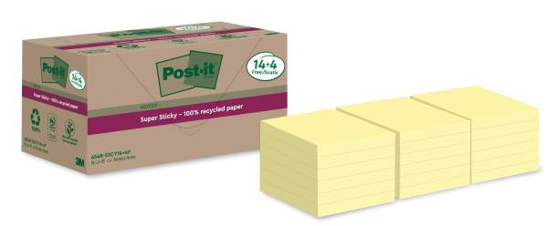 POST-IT Haftnotizblock Recycled 18x70BL gelb 654 RSSCY 14+4F 76x76mm
