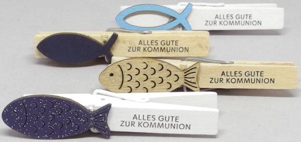 Holzfisch auf Klammer Kommunion sort. 904 7,2cm Holz