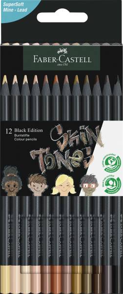 FABER CASTELL Farbstiftetui 12ST Black Edition 116414 Skin Tones