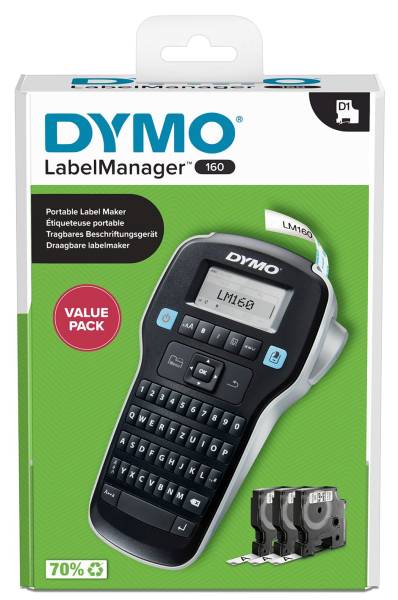 DYMO Beschriftungsgerät LM160 schwarz 2181012 ValuePack + 3 Bänder
