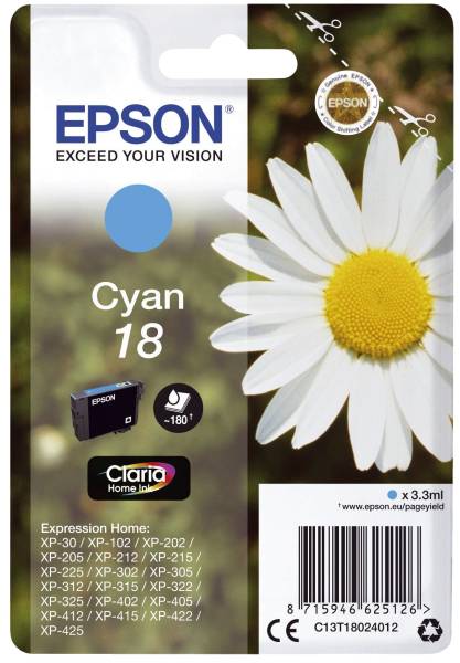 EPSON Inkjetpatrone Nr. 18 cyan C13T18024012 3,3ml