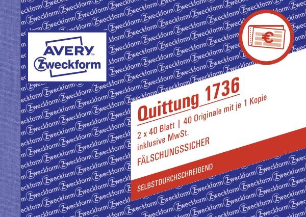 AVERY ZWECKFORM Quittung A6/2x40BL SD 1736