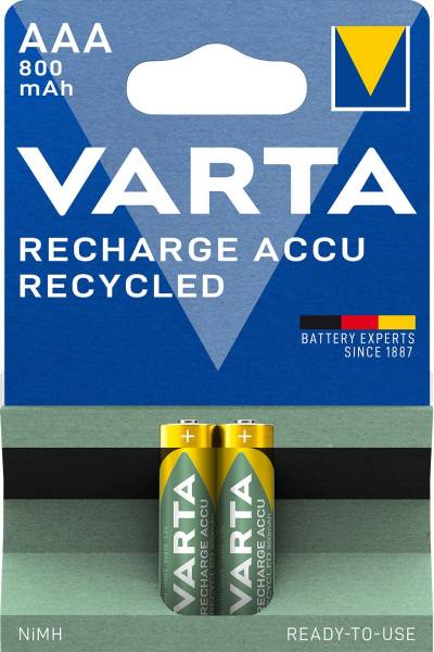 VARTA Batterie Akku AAA/HR03 2ST Recycled 56813 101 402 800mAh