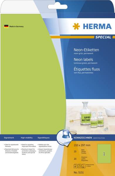 HERMA Laseretiketten 210x297 gr 5151 Neonet.