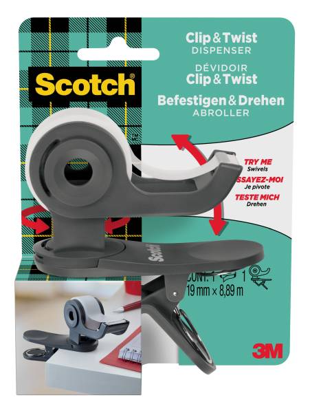 SCOTCH Tischabroller +1RL Clip&Twist dunkelgrau C19-CLIP-CG 19mm x8.89m