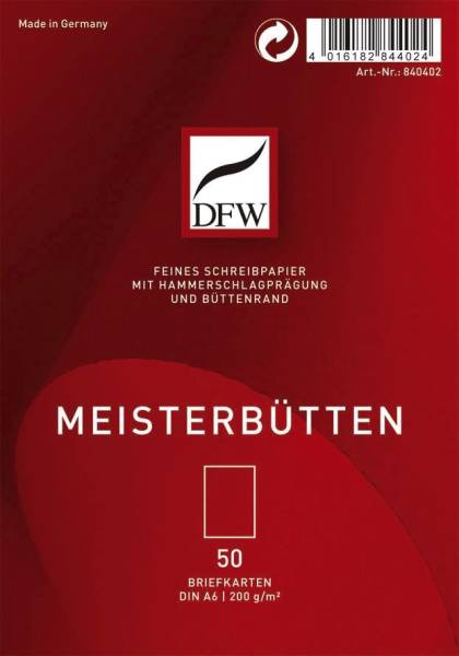 DFW Briefkarte A6 Meisterbütten 50ST DRESDNER 840402