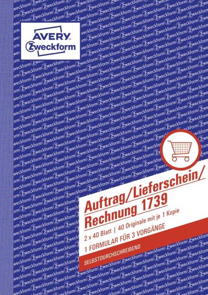 AVERY ZWECKFORM Auftragsbuch A5/2x40BL SD 1739