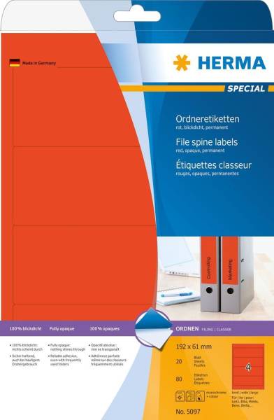 HERMA Universaletiketten 192x61 rot 5097 f OrdnerBB