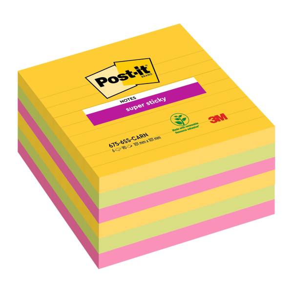 POST-IT Haftnotizblock liniert 6ST sortiert 675-6SS-CARN 101x101mm