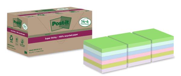 POST-IT Haftnotizblock Recycled 18x70BL farbig 654 RSSCOL14+4F 76x76mm