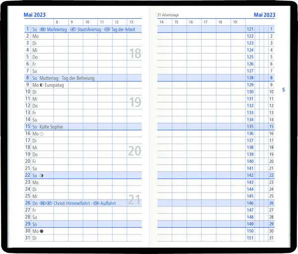 ZETTLER Taschenkalender 9,5x16cm 1M 2S 660070/520-1001 Kunstst.fbg.sort