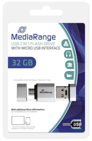 MEDIARANGE USB Stick 32GB 2.0+MicroUSB MR932-2