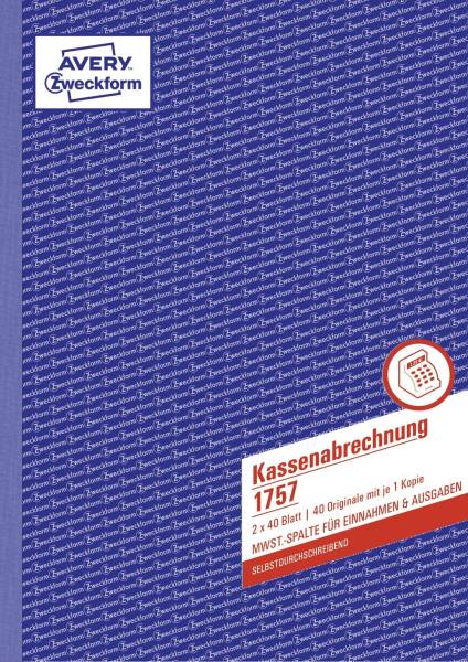 AVERY ZWECKFORM Kassenbuch A4/2x40BL SD 1757