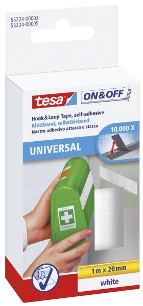 TESA Klettband on+off weiß 1m - 20mm 55224-00003-01 SK