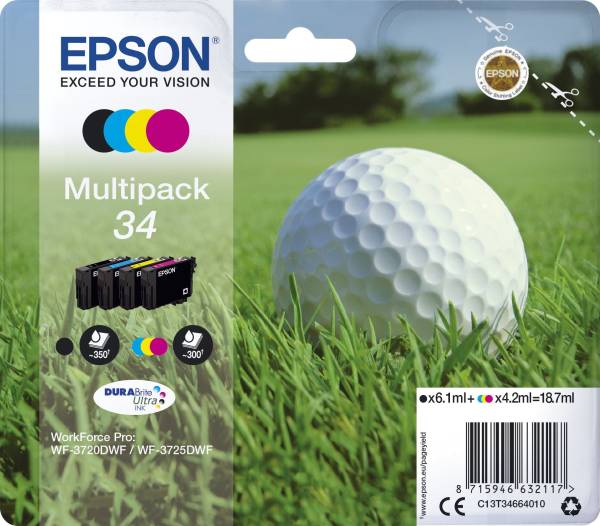 EPSON Inkjetpatrone Nr.34 sw,c,m,y C13T34664010 Multipack