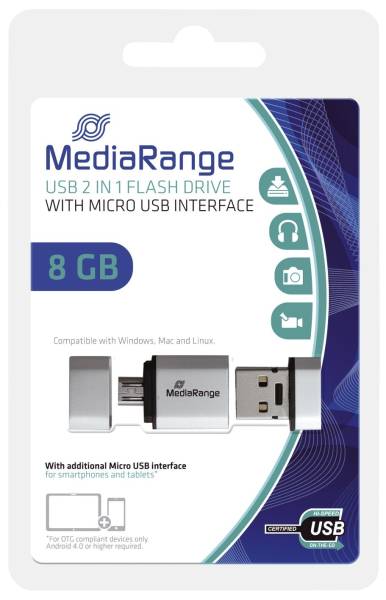 MEDIARANGE USB Stick 8GB 2.0+MicroUSB MR930-2