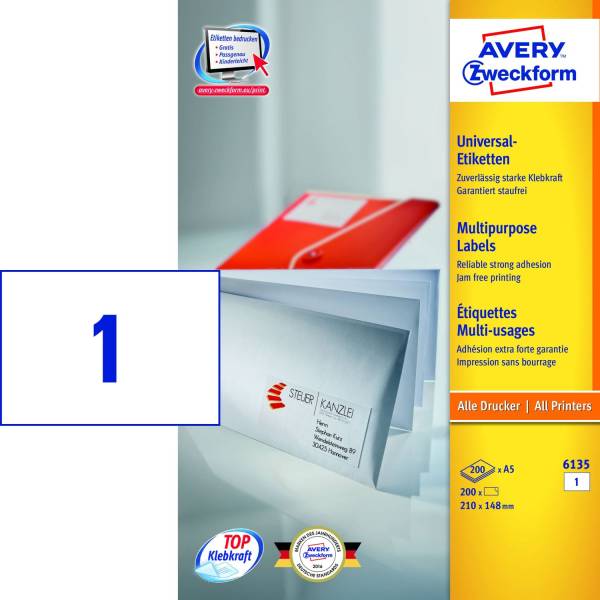 AVERY ZWECKFORM Universaletiketten 210x148mm w 6135