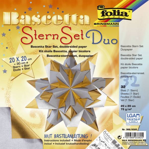 FOLIA Bastelset Bascetta-Stern silber/gold 366/2020 20x20cm 32Bl